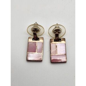 Vintage Pink Mother Of Pearl Dangle Post Sterling Silver Earrings
